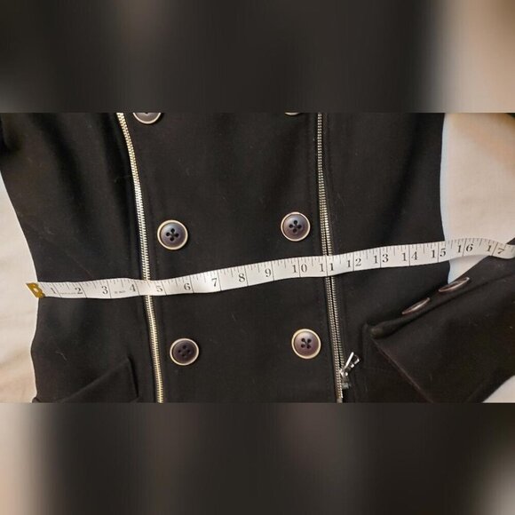 Rudsak Black Wool-Blend Fitted Peacoat Edgy Chic Biker Coat Sleek & Timeless - Picture 12 of 14